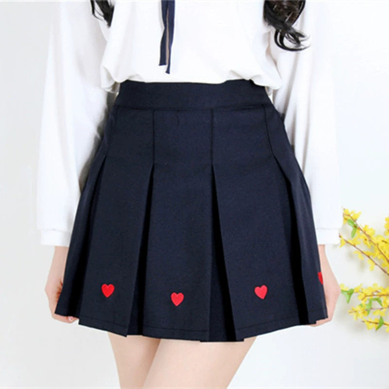 Heart Embroidered Femboy Pleated Skirt