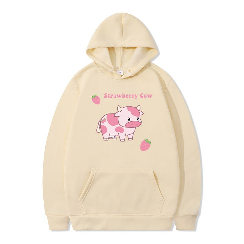 Cute Femboy Strawberry Cow Hoodie