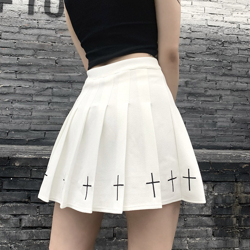 Academy Cross Embroidery Pleated Skirt