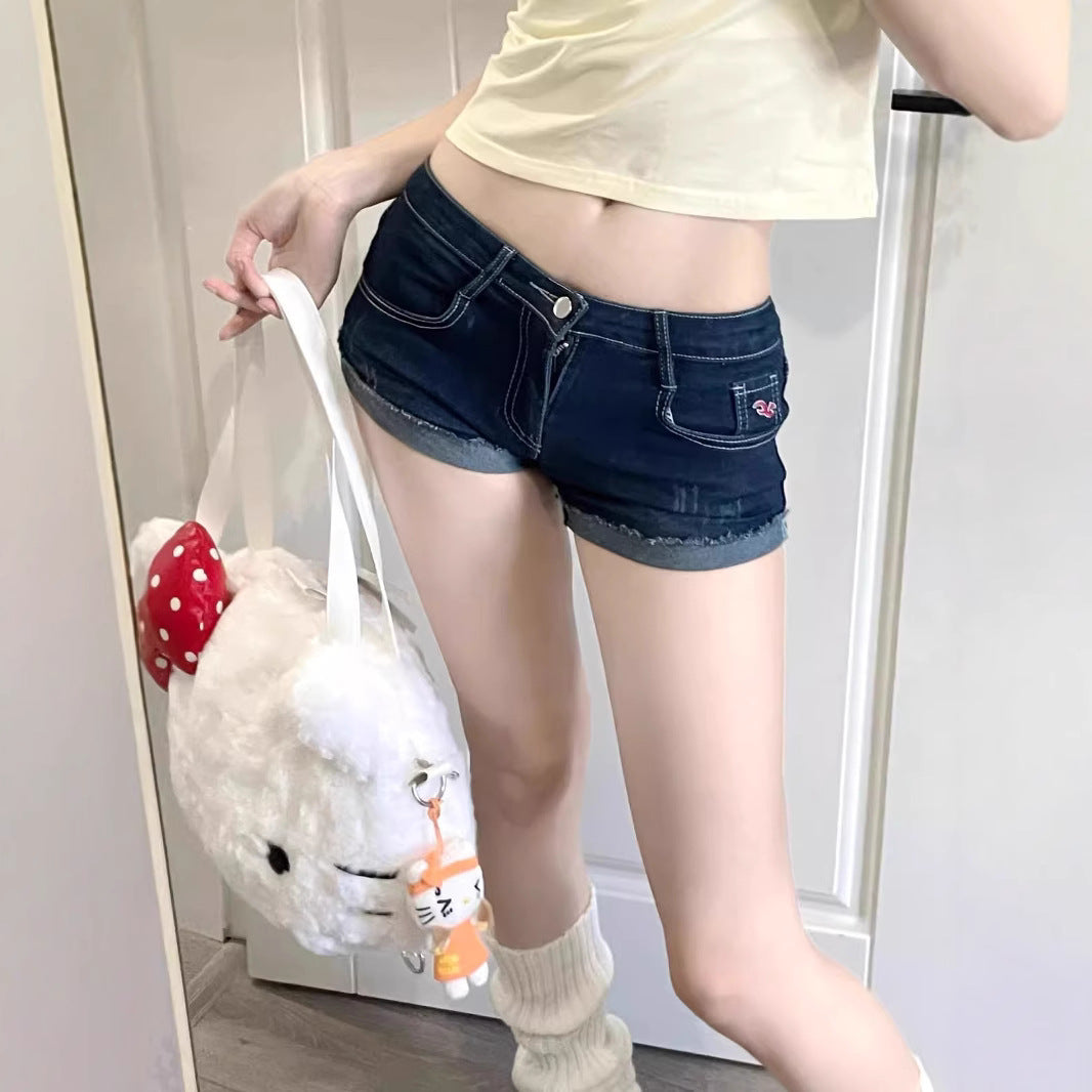 Rolled Hem Skinny Denim Shorts