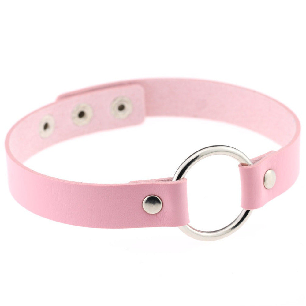 Metal Ring Leather Choker