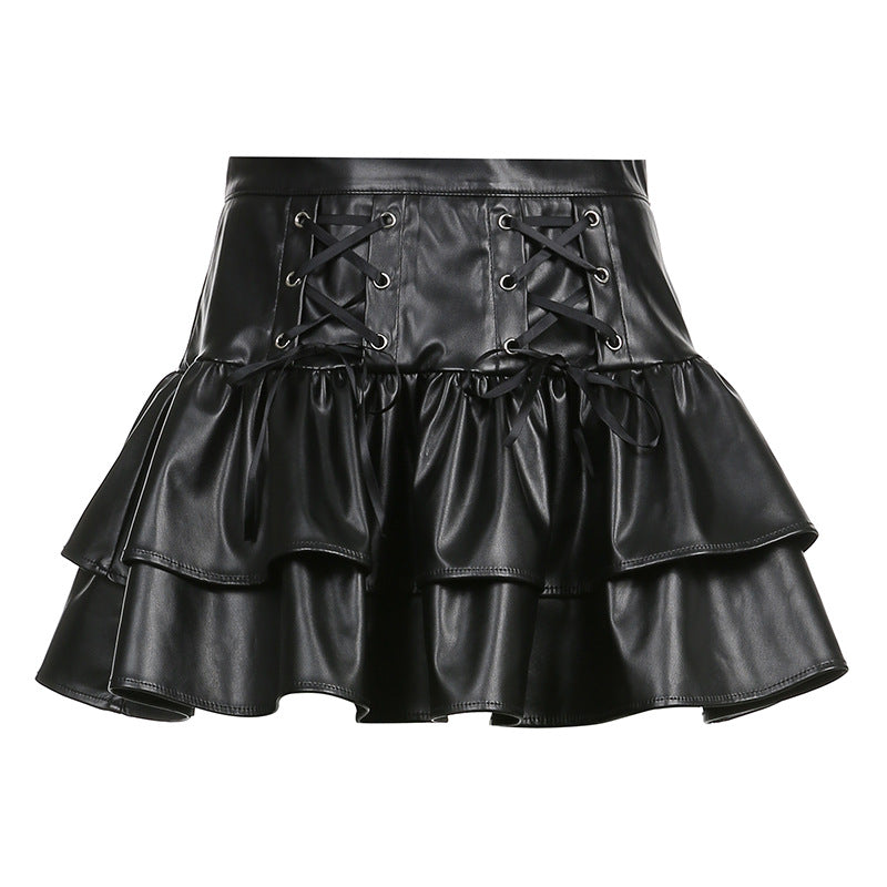 Tiered Leather Pleat Skirt