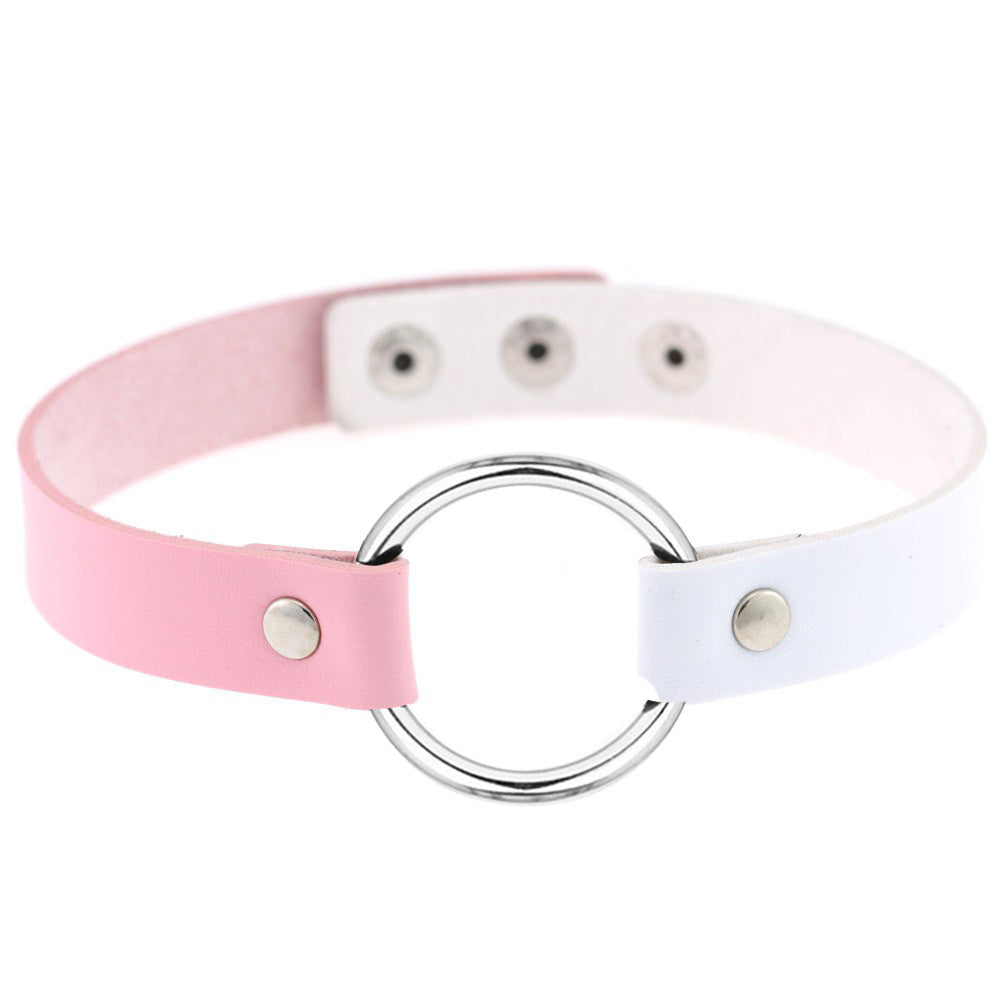 Metal Ring Leather Choker