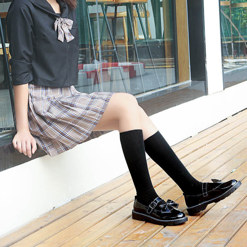 Japanese Leather Flat Shoes with Bow