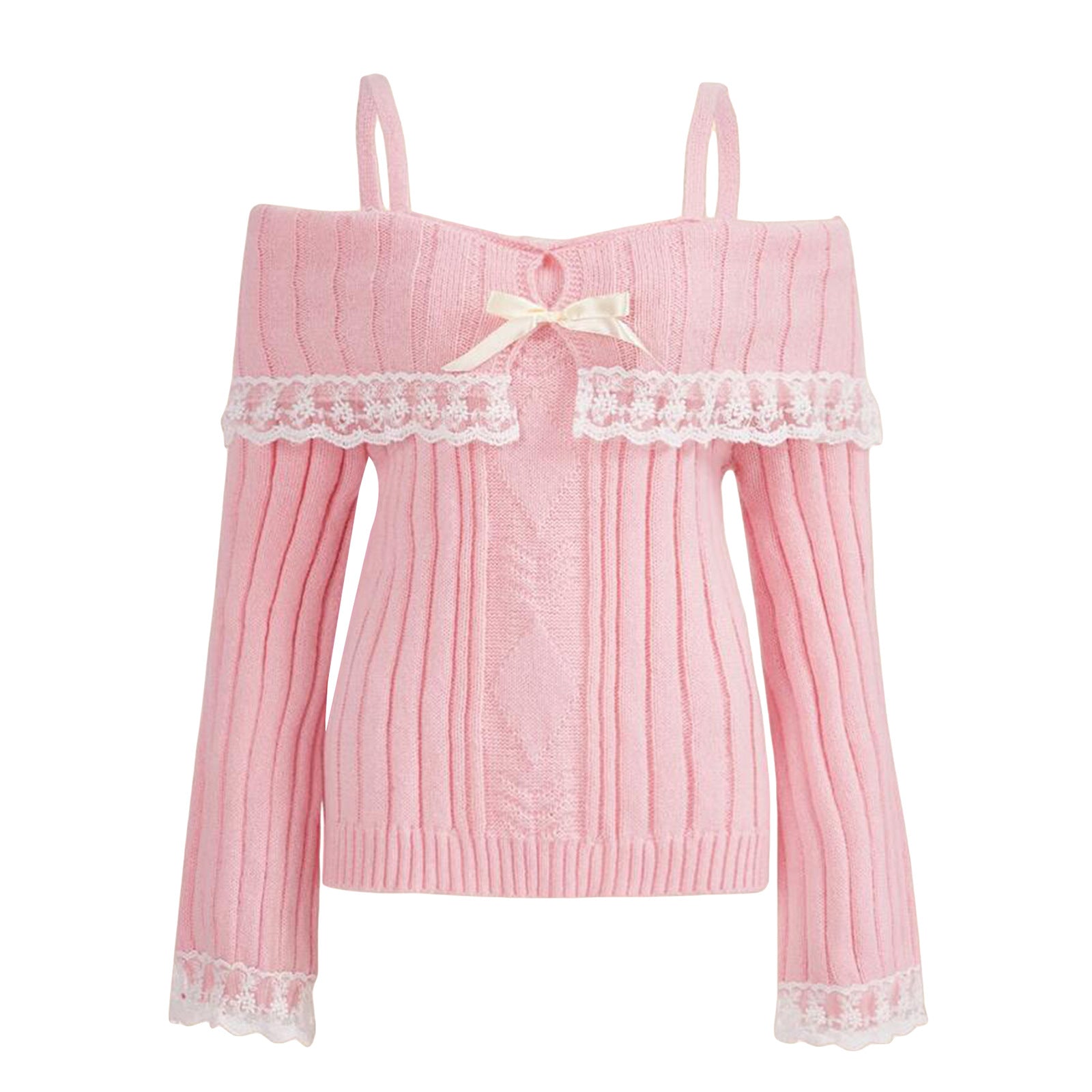 Lace Suspender Sweater Witth Knot