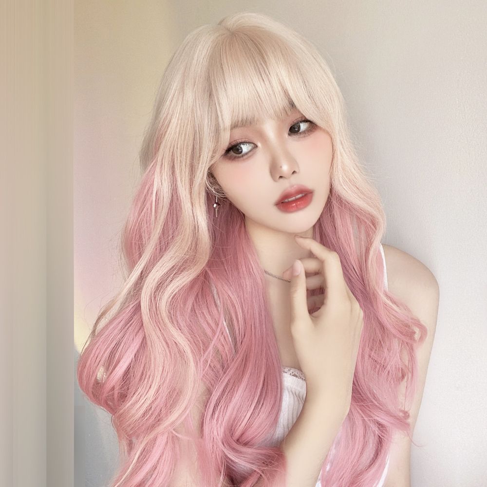 Sakura Pink Gradient Big Curve Wig