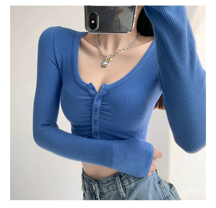 Large Neckline Knitted Crop Top