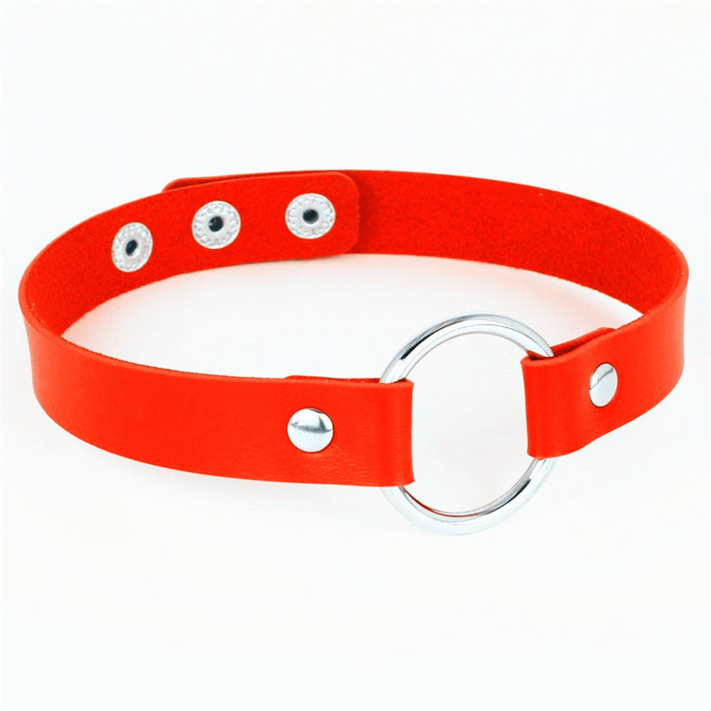 Metal Ring Leather Choker