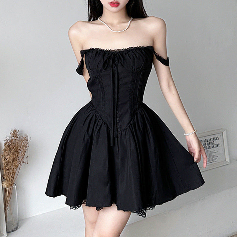 French Lace Pleated Suspender Dress