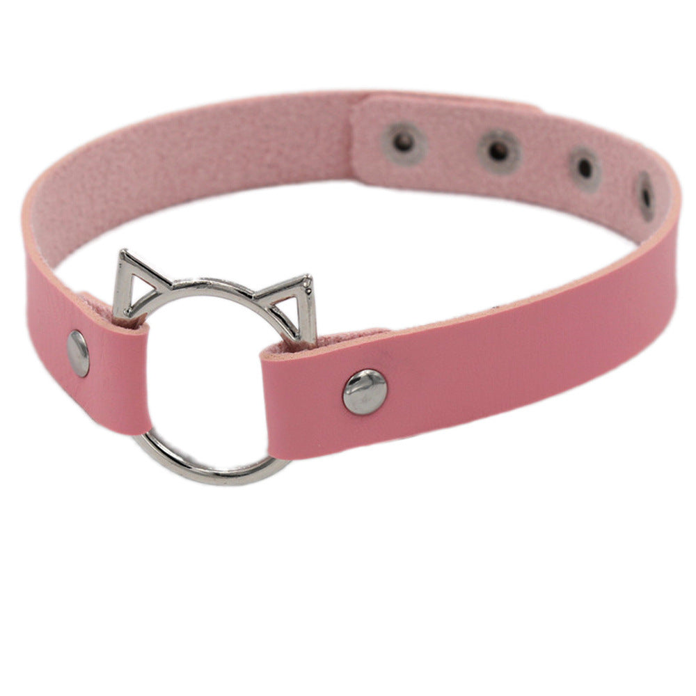 Cute Cat Head Soft Leather Choker