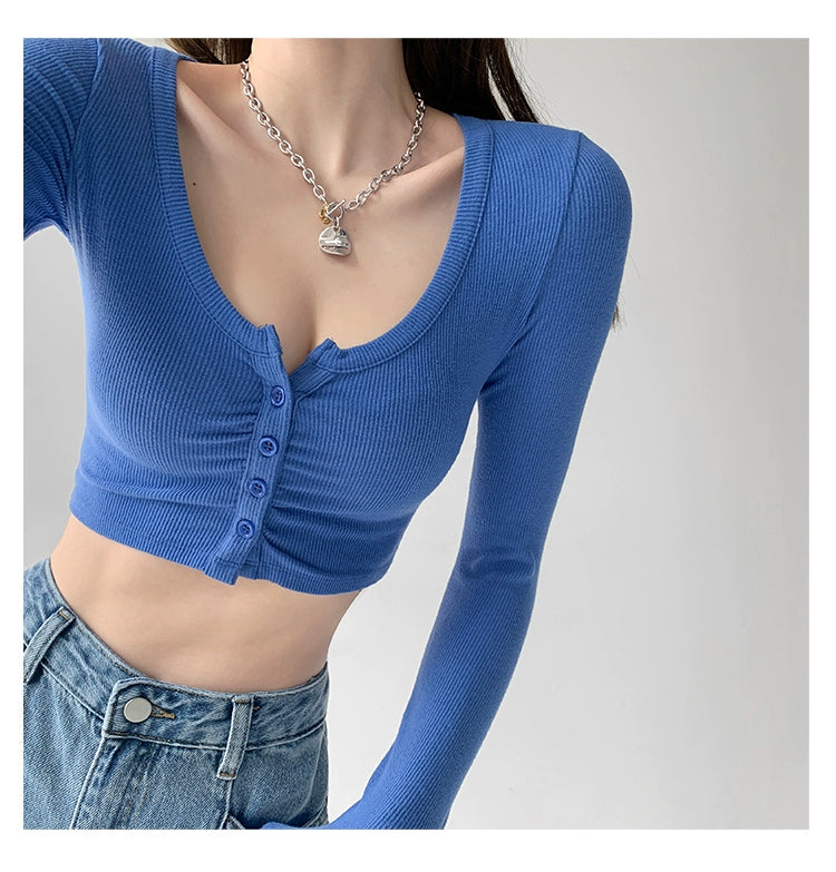 Large Neckline Knitted Crop Top