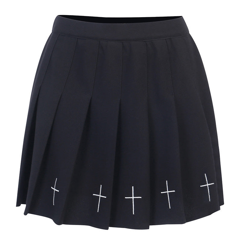 Academy Cross Embroidery Pleated Skirt