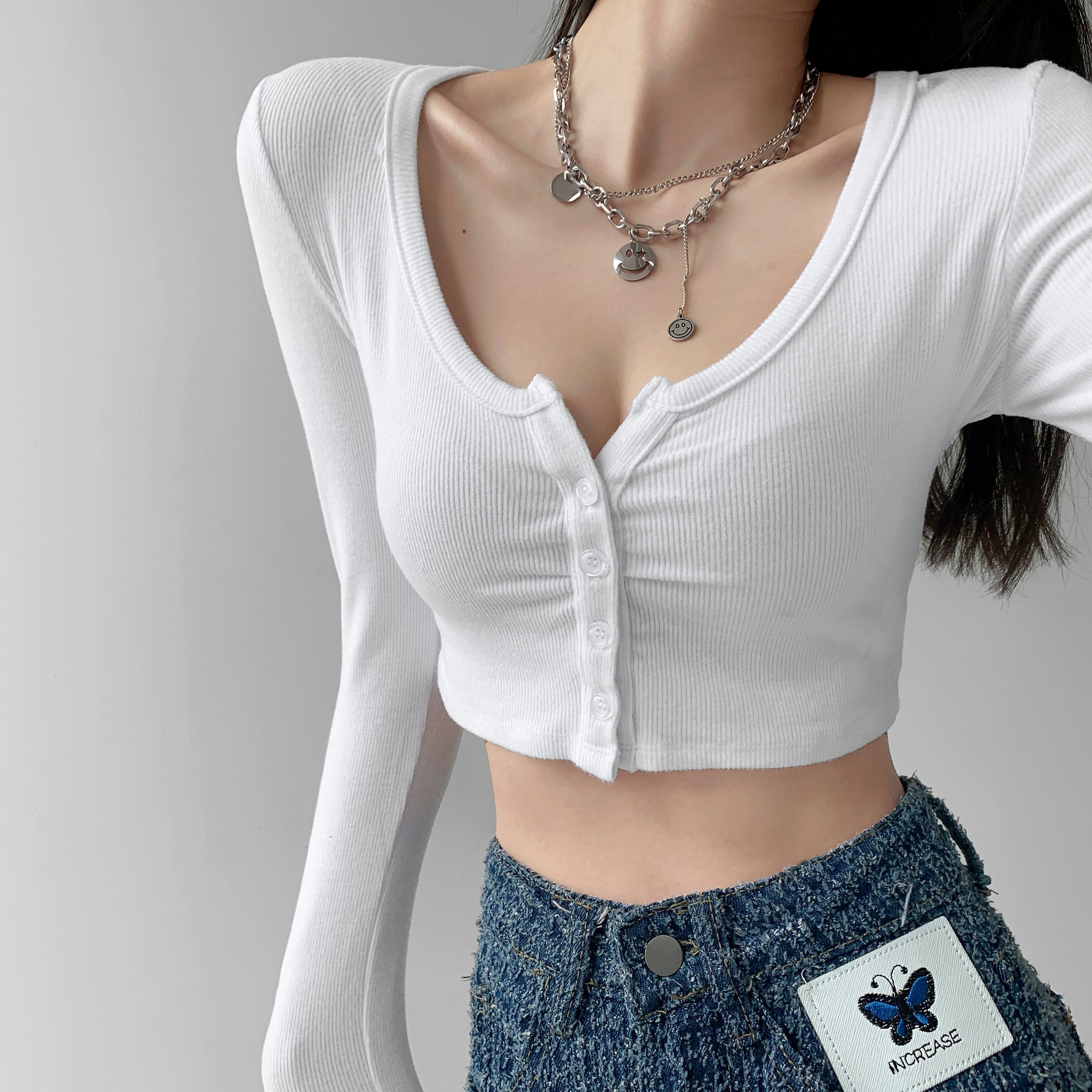 Large Neckline Knitted Crop Top