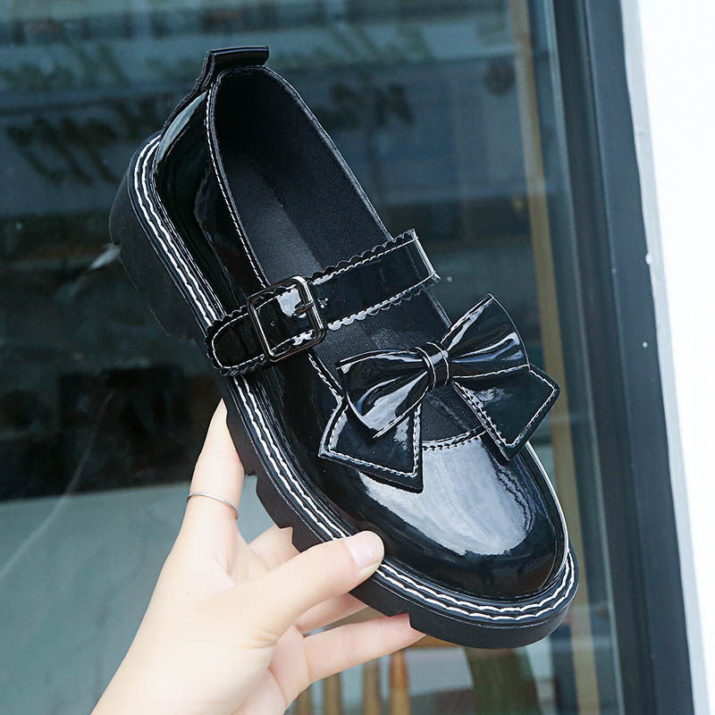 Japanese Leather Flat Shoes with Bow