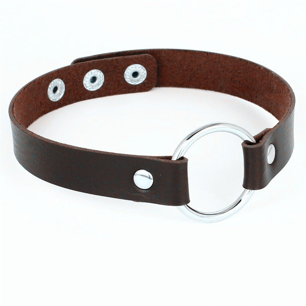 Metal Ring Leather Choker