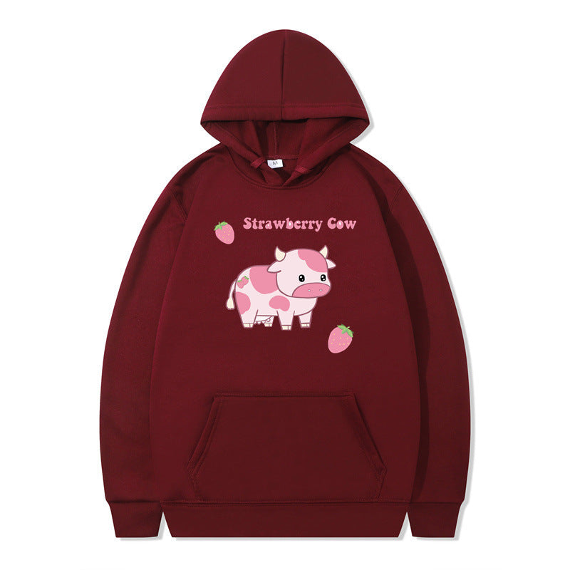 Cute Femboy Strawberry Cow Hoodie