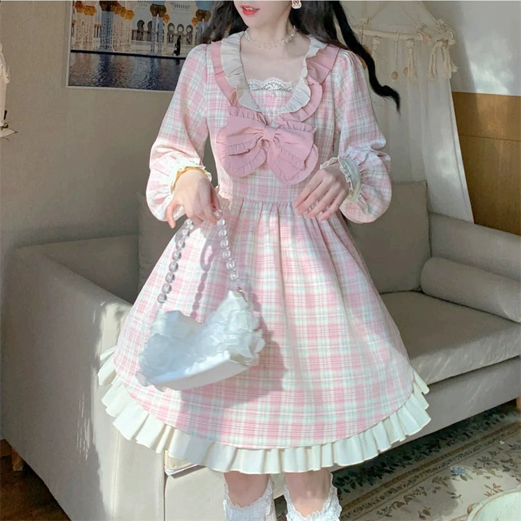 Pink Plaid Femboy Ruffled Dress