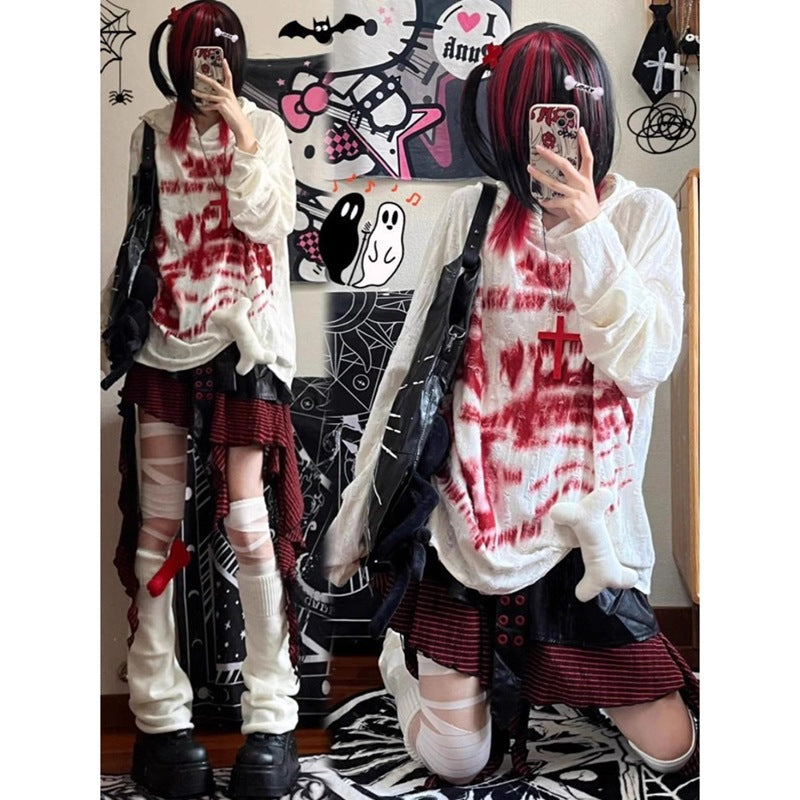 Oversize Blood Pearl Fastener Sweatshirt