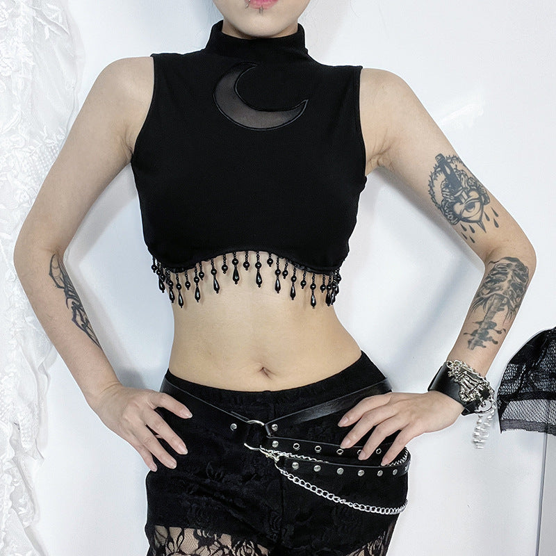 Crescent Moon Turtleneck Crop Tank Top