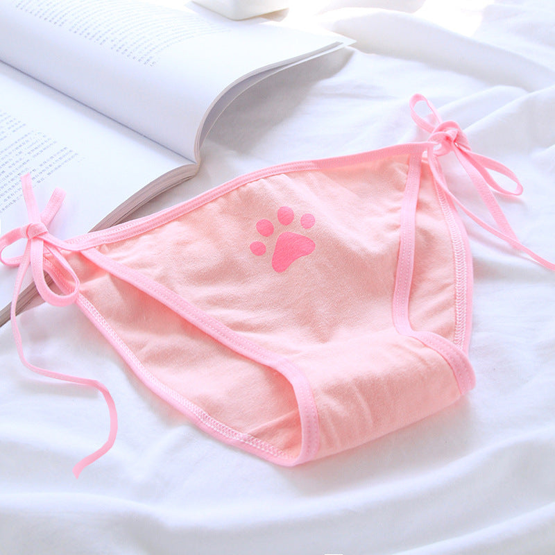 Cute Cat Paw Lace Up Panties