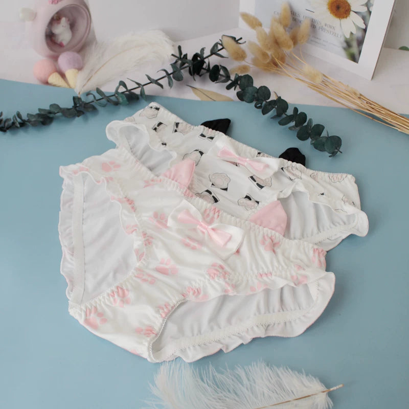 Cat Paw Ruffled Panties with Bow