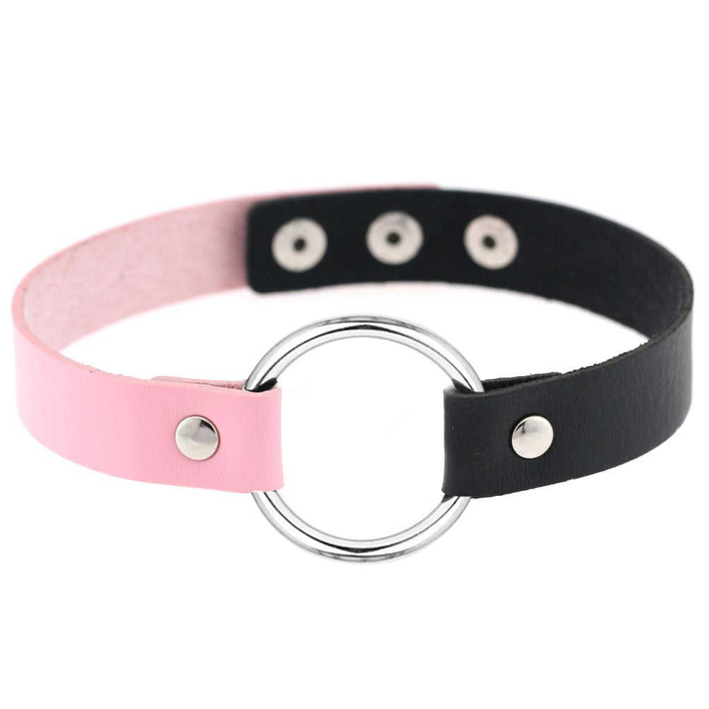 Metal Ring Leather Choker