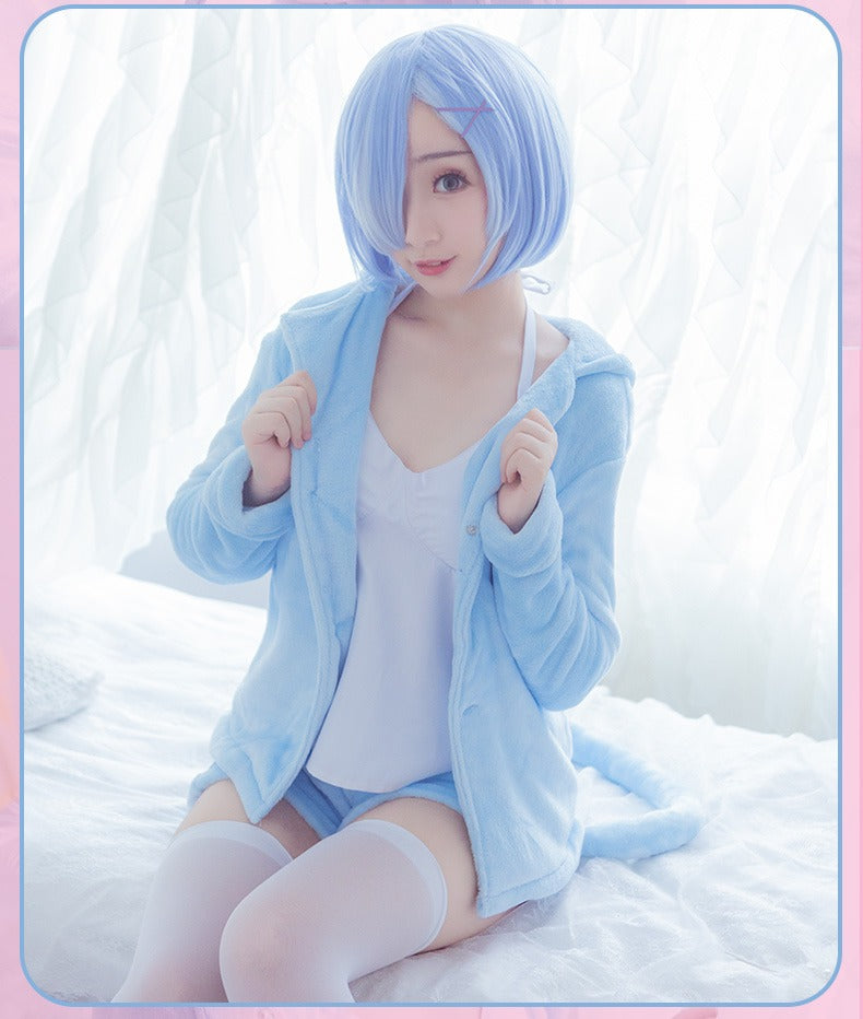 Rem and Ram Furry Cat Cosplay Pajamas Costume