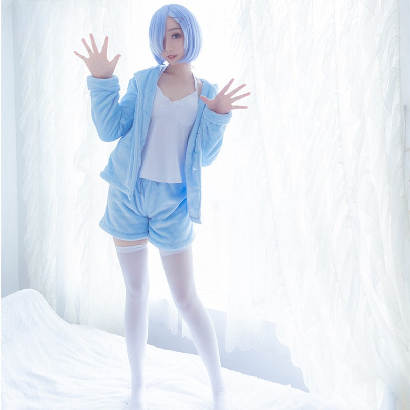 Rem and Ram Furry Cat Cosplay Pajamas Costume