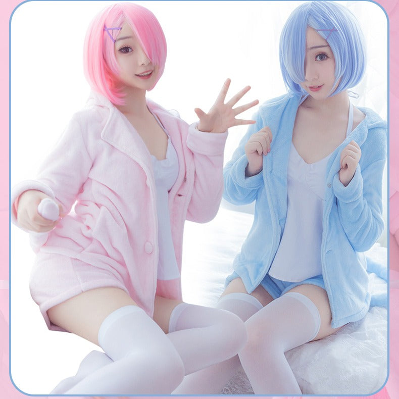 Rem and Ram Furry Cat Cosplay Pajamas Costume