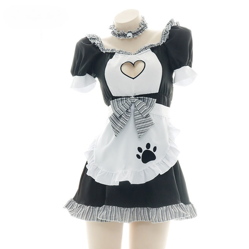 Ruffled Heart Hollow Cat Maid Dress Set