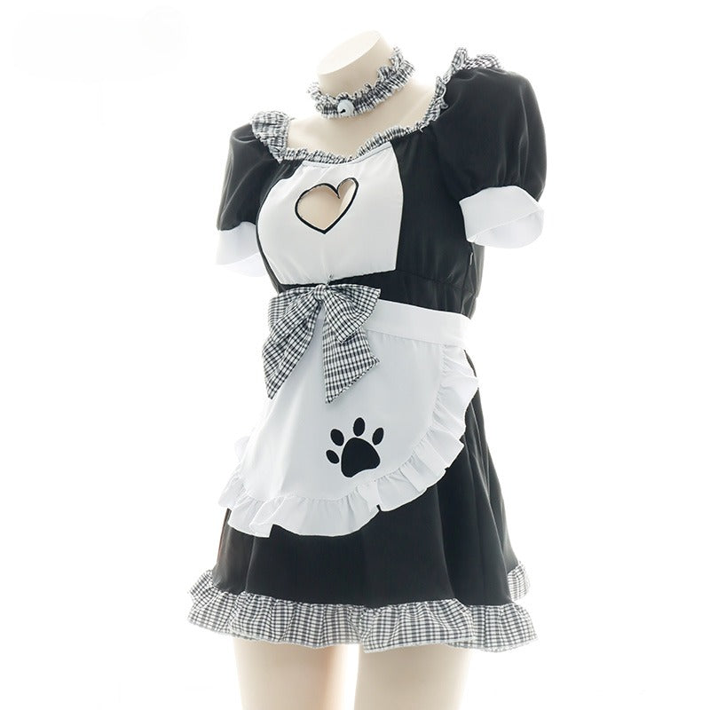 Ruffled Heart Hollow Cat Maid Dress Set