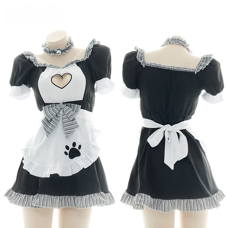 Ruffled Heart Hollow Cat Maid Dress Set