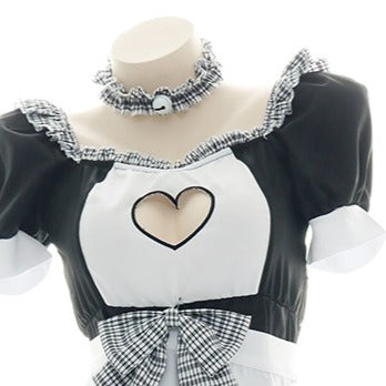 Ruffled Heart Hollow Cat Maid Dress Set