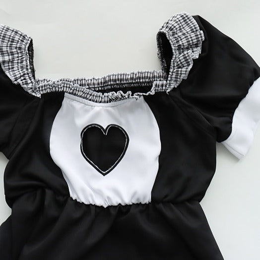 Ruffled Heart Hollow Cat Maid Dress Set