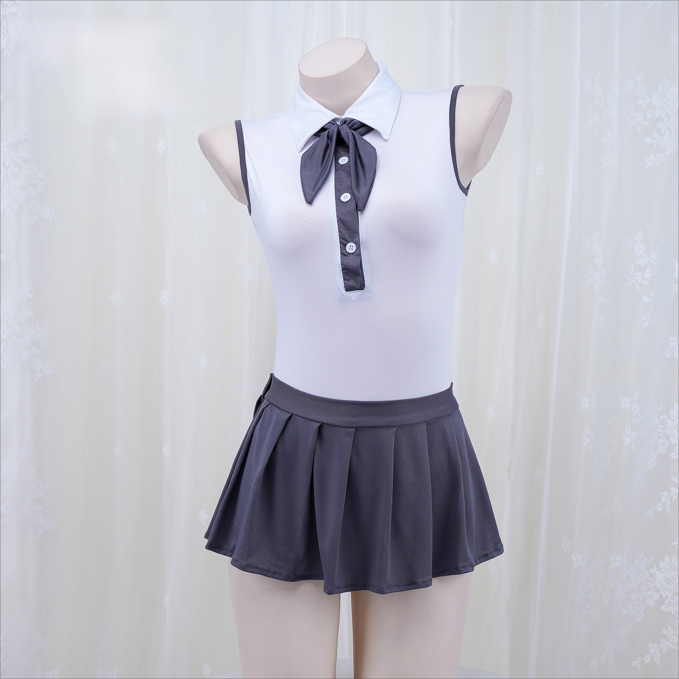 Schoolgirl Backless Miniskirt Bodysuit Set