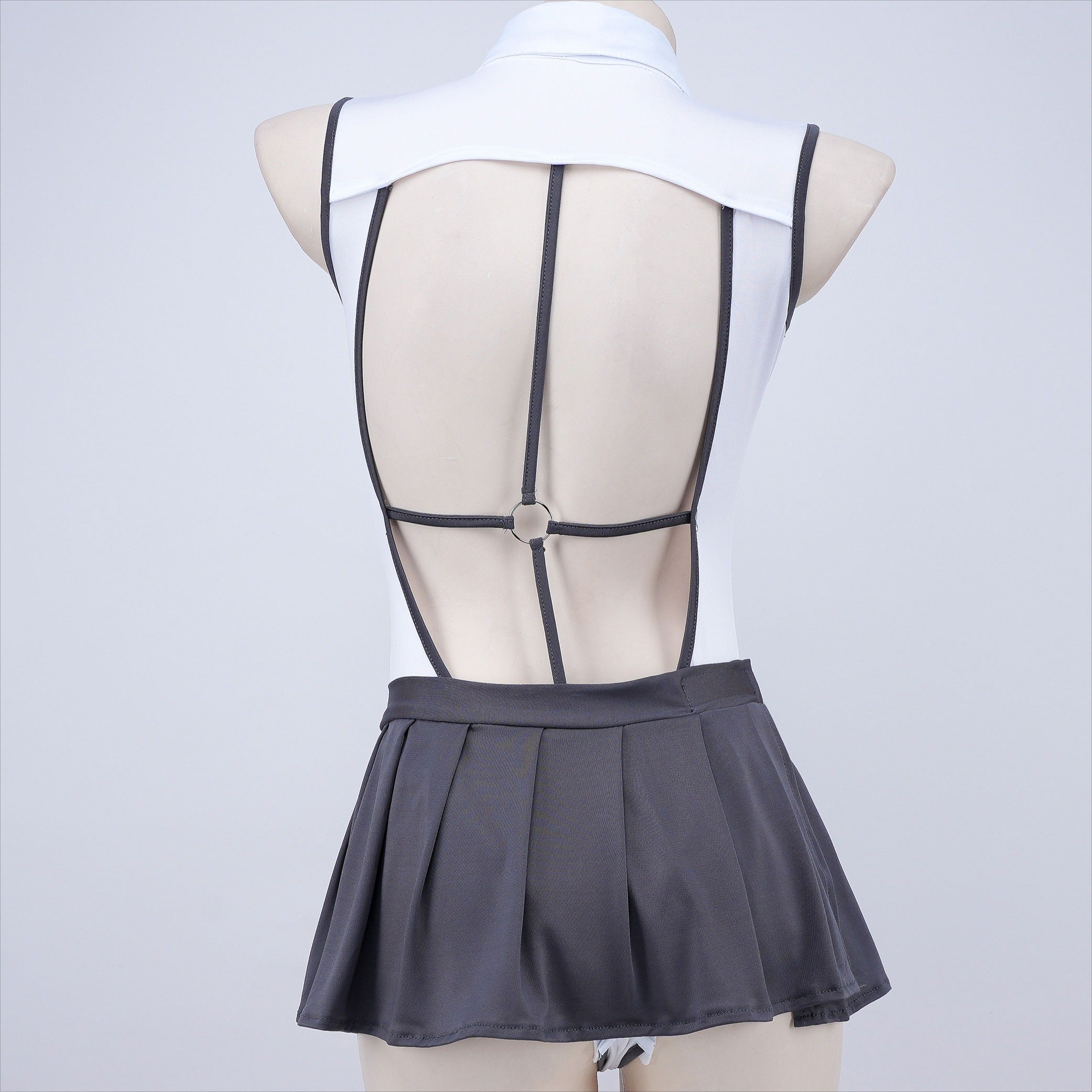 Schoolgirl Backless Miniskirt Bodysuit Set