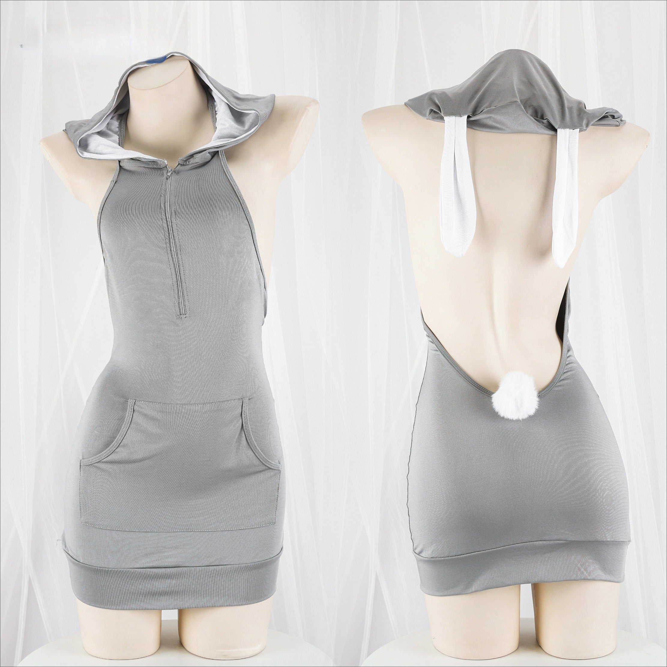 Sexy Backless Bunny Hooded Dress