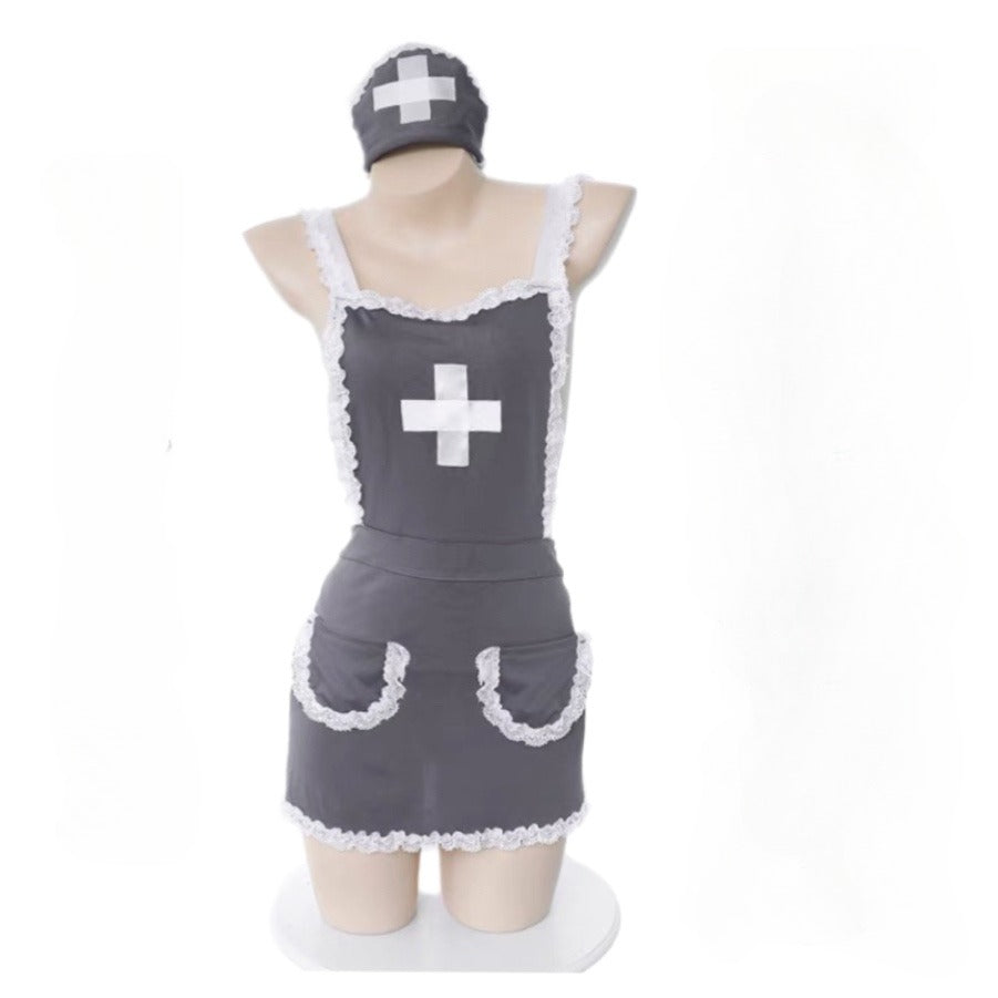 Sexy Gray Nurse Maid Apron Lingerie