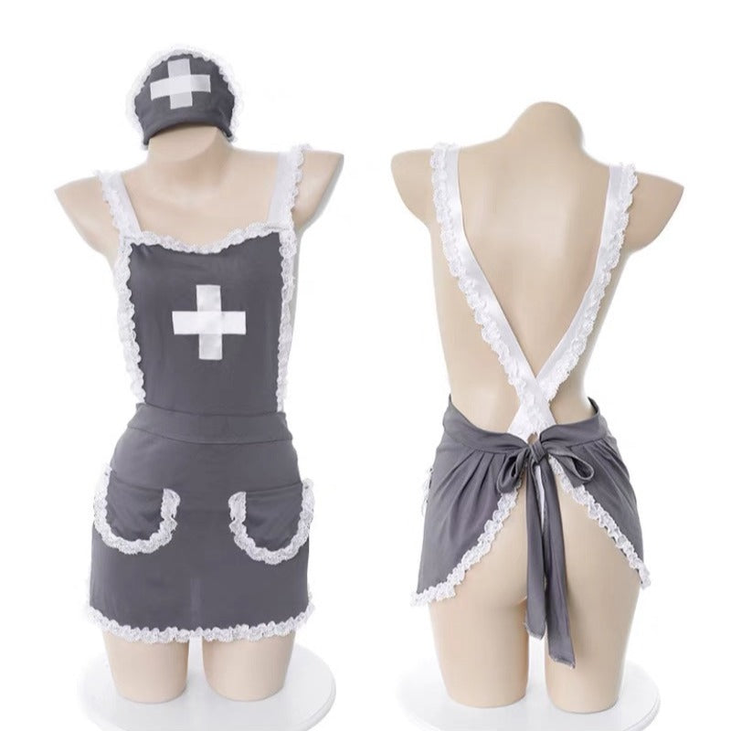 Sexy Gray Nurse Maid Apron Lingerie