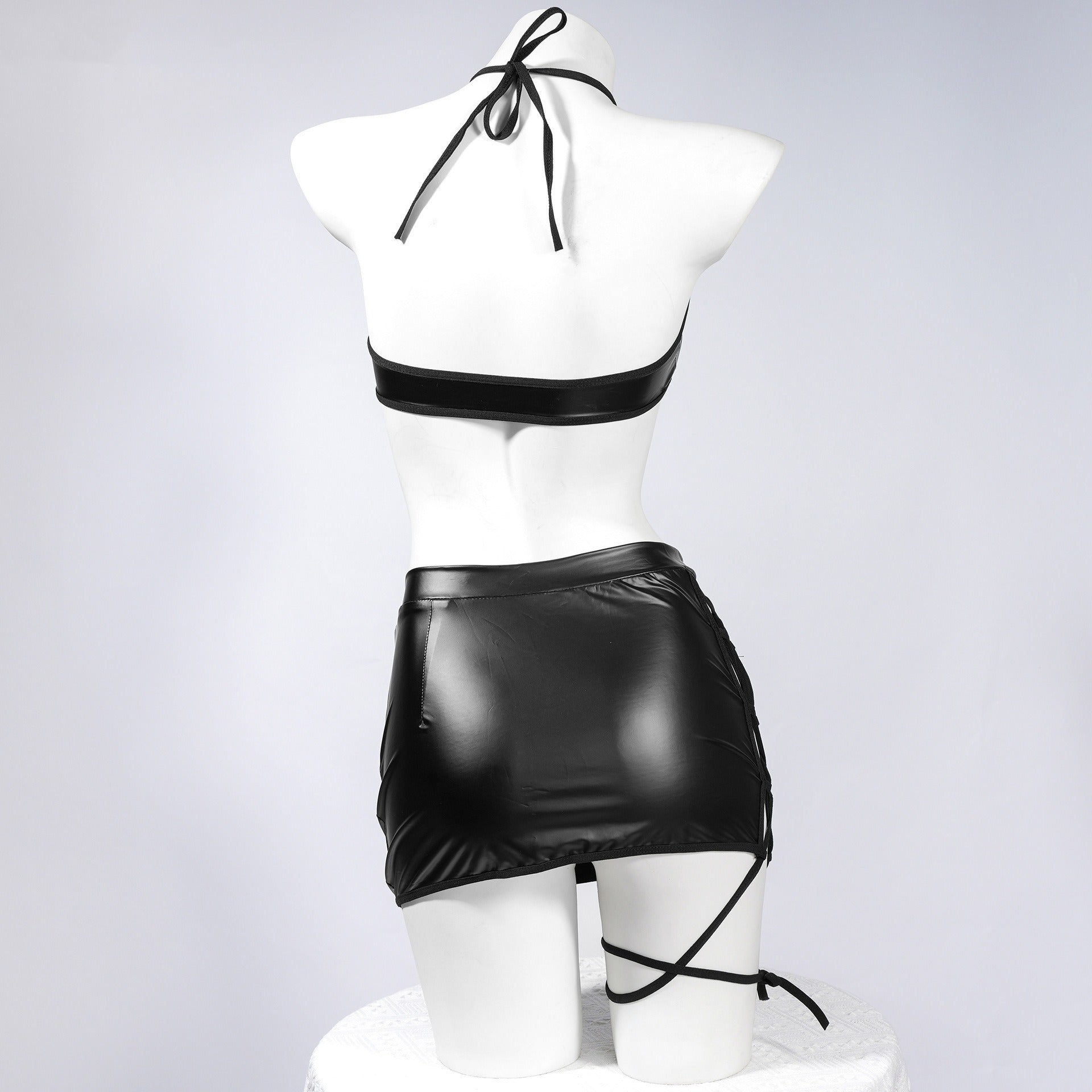 Side Strap Patent Leather Top Skirt Set