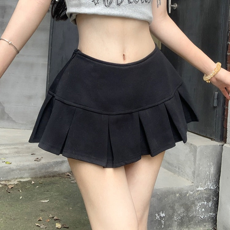 Solid Pleated Flare Mini Skirt