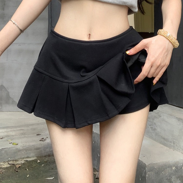 Solid Pleated Flare Mini Skirt