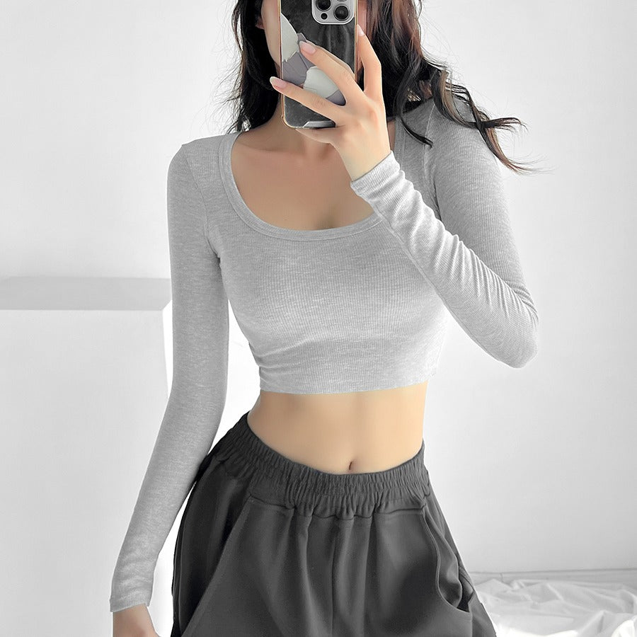 Solid Slim-fit Crop Top femboy gray