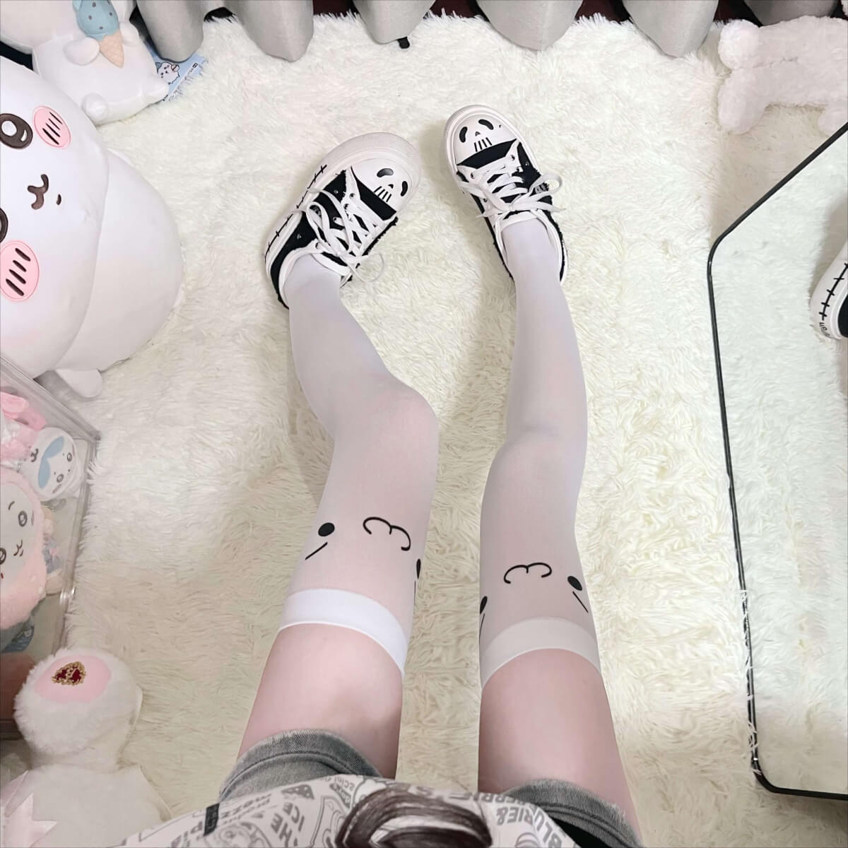 Femboy Kaomoji Print Thigh Highs