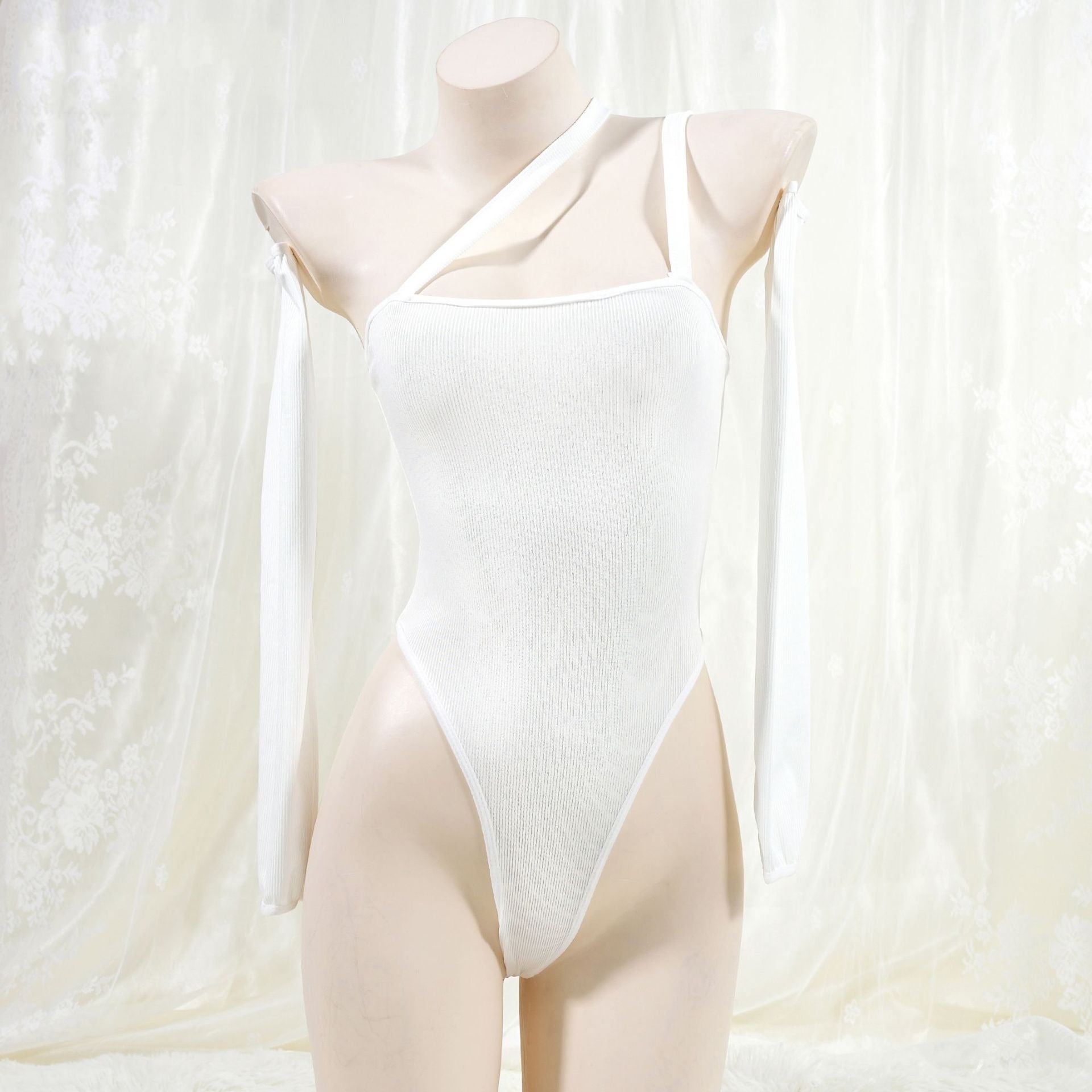 White Knitted One Shoulder Bodysuit