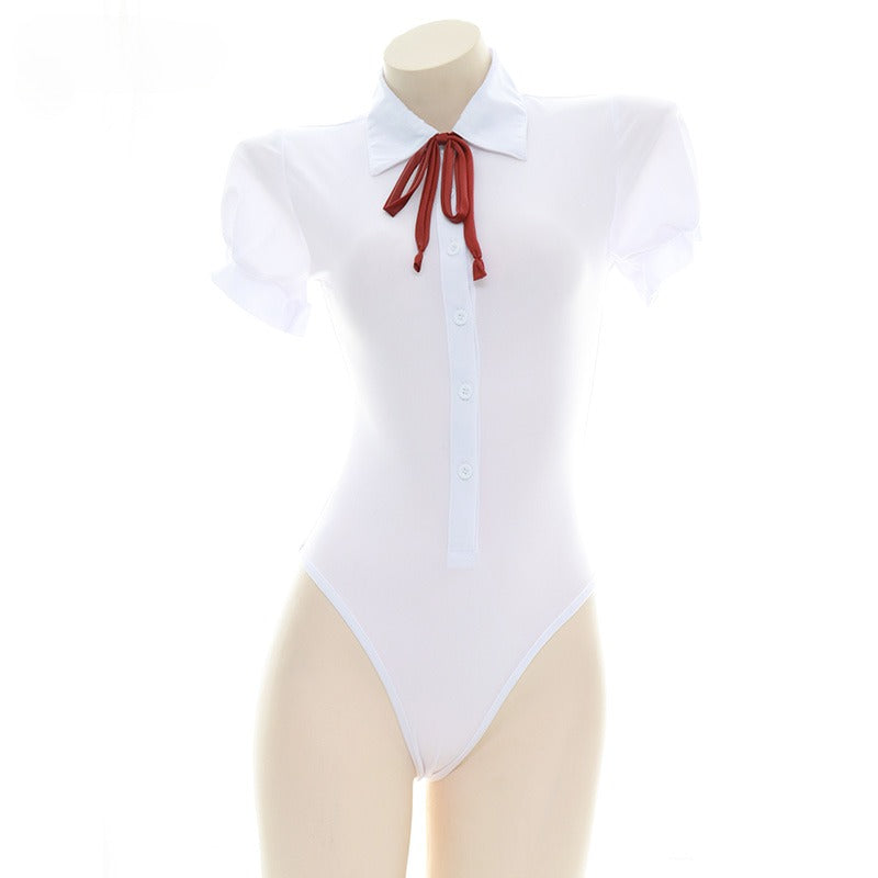 White Schoolgirl Bodysuit Shirt