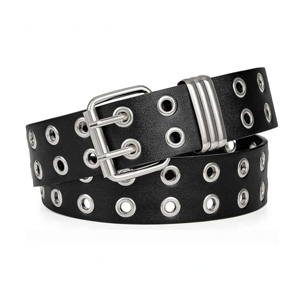Double Grommets Leather Belt with Chain