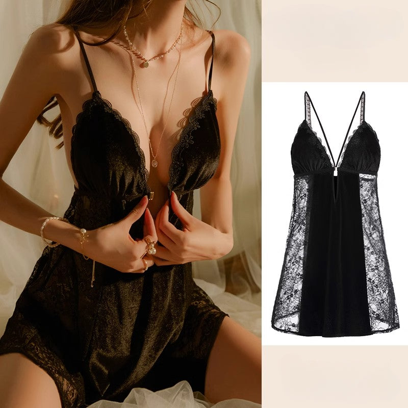 Sexy Velvet Backless Slip Nightgown.