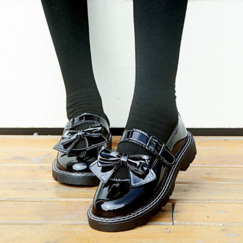 Japanese Leather Flat Shoes with Bow
