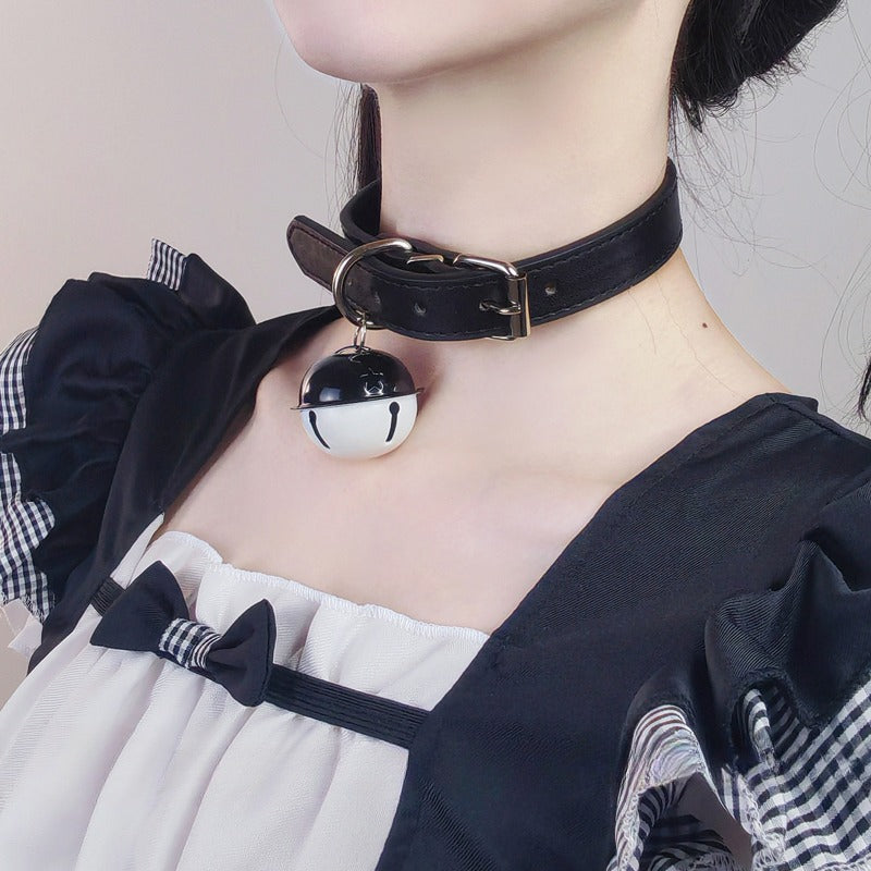 Buckled Leather Choker with Bell